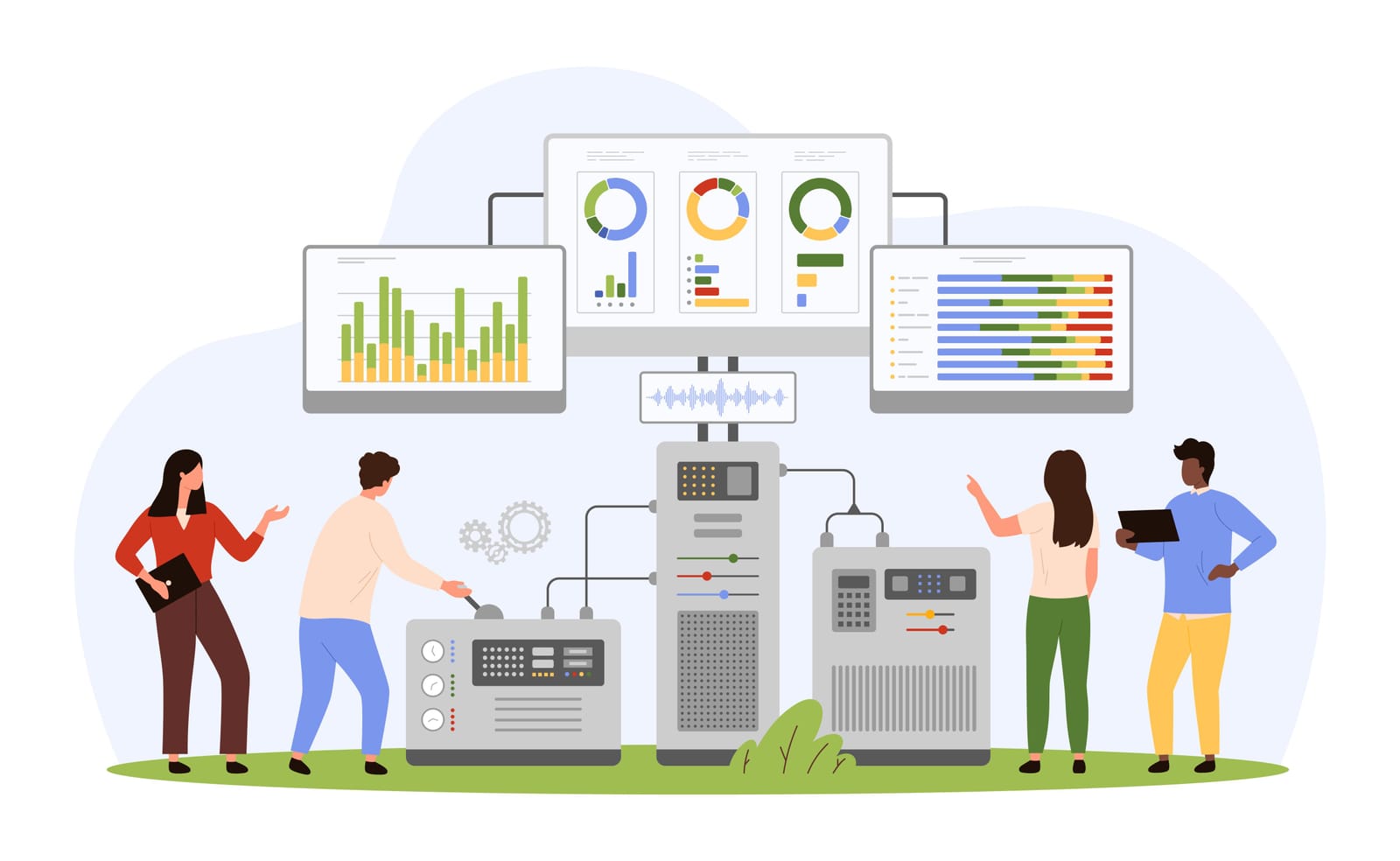 People doing technical monitoring on a server